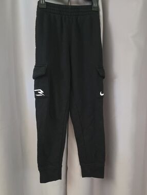 Nike Black Kids Cargo Joggers with White Swoosh